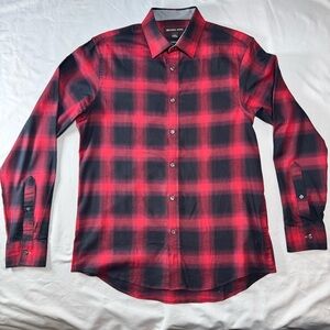 Michael Kors Men's Red and Black Checkered Shirt